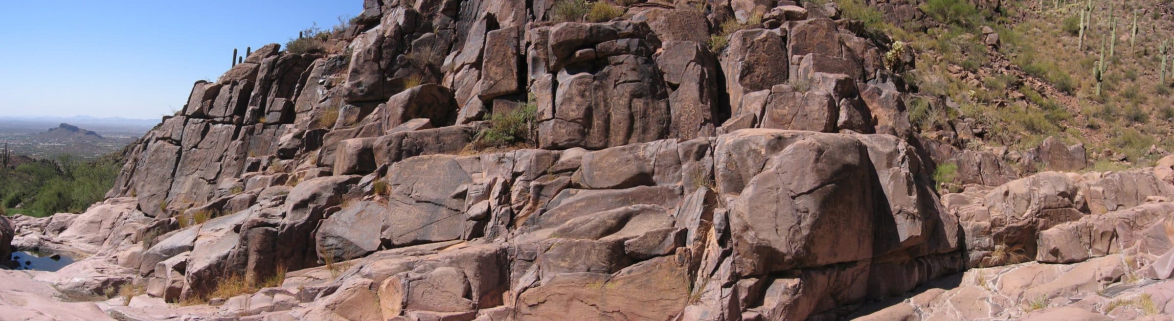 Stepped rock ledges in Hieroglyphic Canyon, where the petroglyphs are